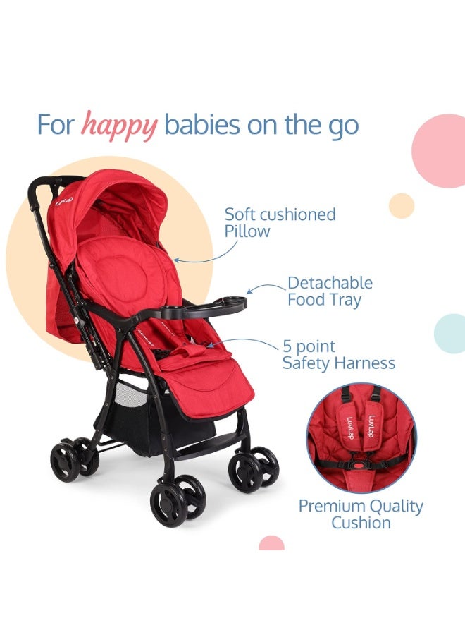 LuvLap Spark Baby Stroller, Pram for Baby with 5 Point Safety Harness, Spacious Cushioned seat with Side Padding, Multi Level seat Recline, Lightweight Baby Stroller for 0 to 3 Years (Red) - Image 3